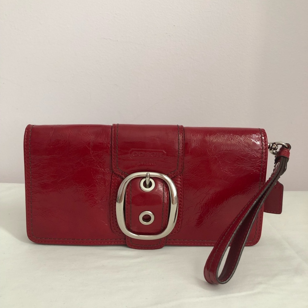 Coach Red red patent leather Bleecker wristlet clutch
